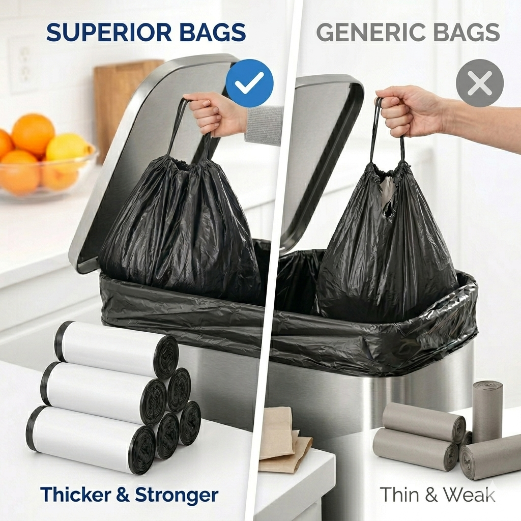 Garbage Bags 19x21" | 180 Bags (6 Rolls) | Black | Medium Size