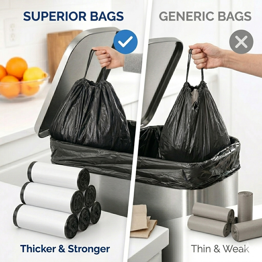 Garbage Bags 19x21" | 180 Bags (6 Rolls) | Black | Medium Size